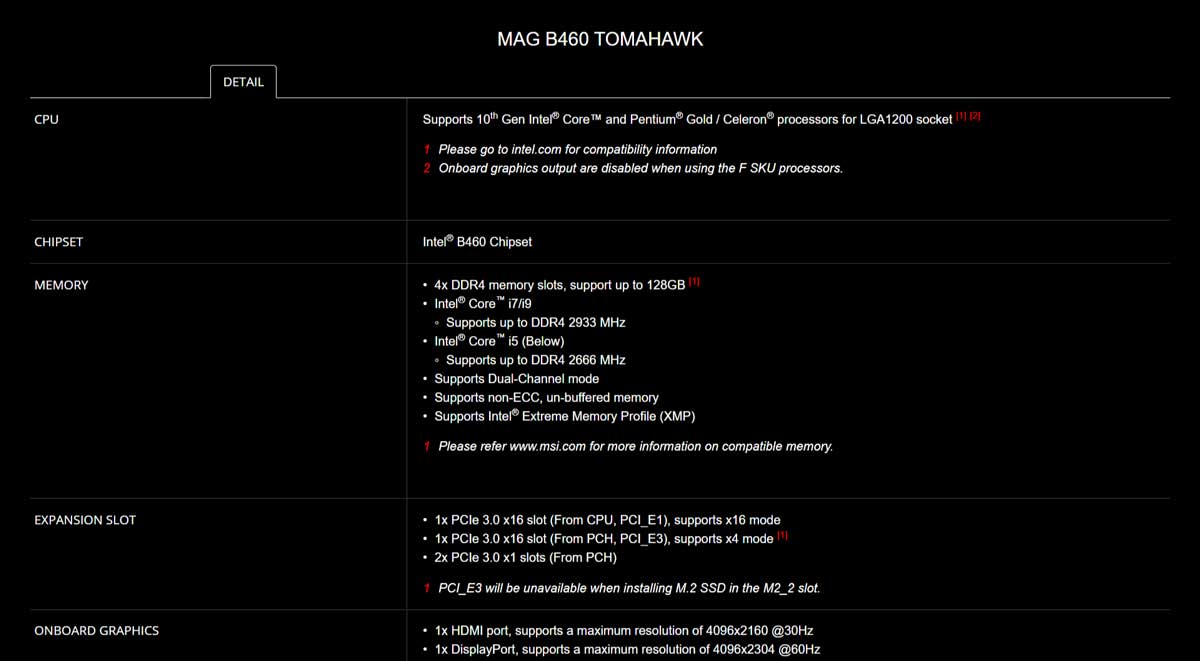 Spec-01 MAG B460 TOMAHAWK