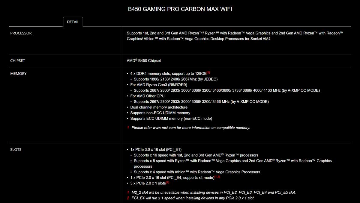 Spec-01 B450 GAMING PRO CARBON MAX WIFI