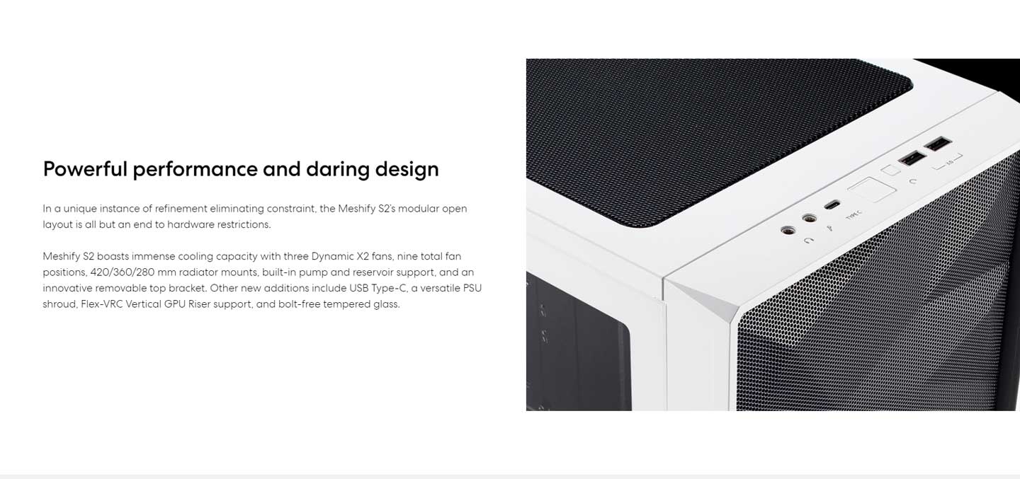 Fractal Design Meshify S2 White TG Clear cabinet specs - 1
